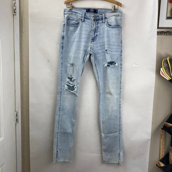 NWT Hollister Advanced Stretch Stacked Skinny Men’s Jeans 32x30 Light Blue Denim - Picture 1 of 12